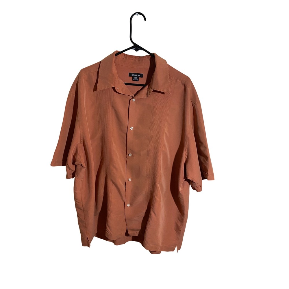 Claiborne Mens 2XLT Terracotta Orange‎ Pintuck Short Sleeve Button Down Shirt